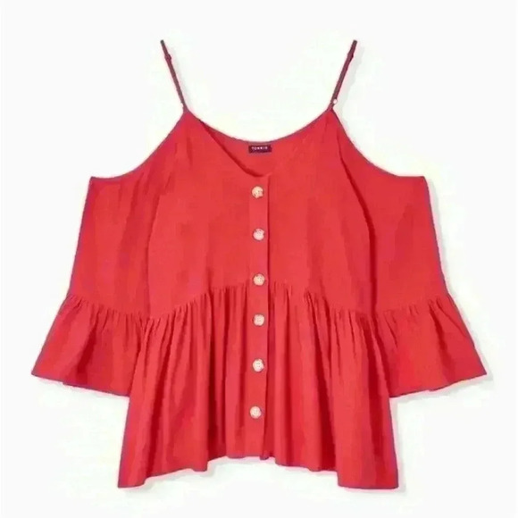 TORRID RAYON CREPE BELL SLEEVE COLD SHOULDER TOP - Picture 1 of 7